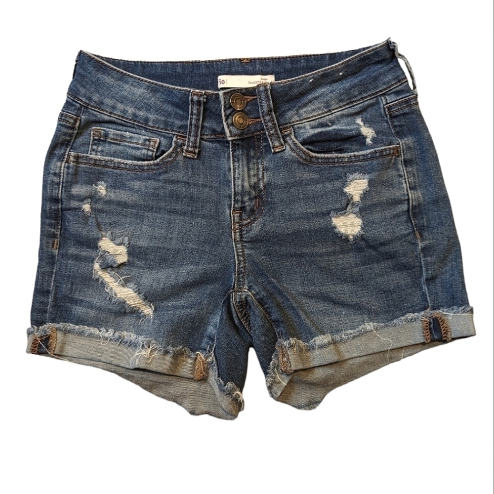 So Low Rise Midi Jean Shorts